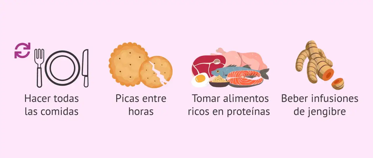 Consejos para el primperan embarazo: comer regular, picar, prote&iacute;nas y jengibre.