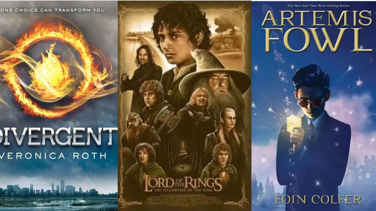 Affiche de Divergent, Le Seigneur des Anneaux et Artemis Fowl, trois livres adaptés en film.