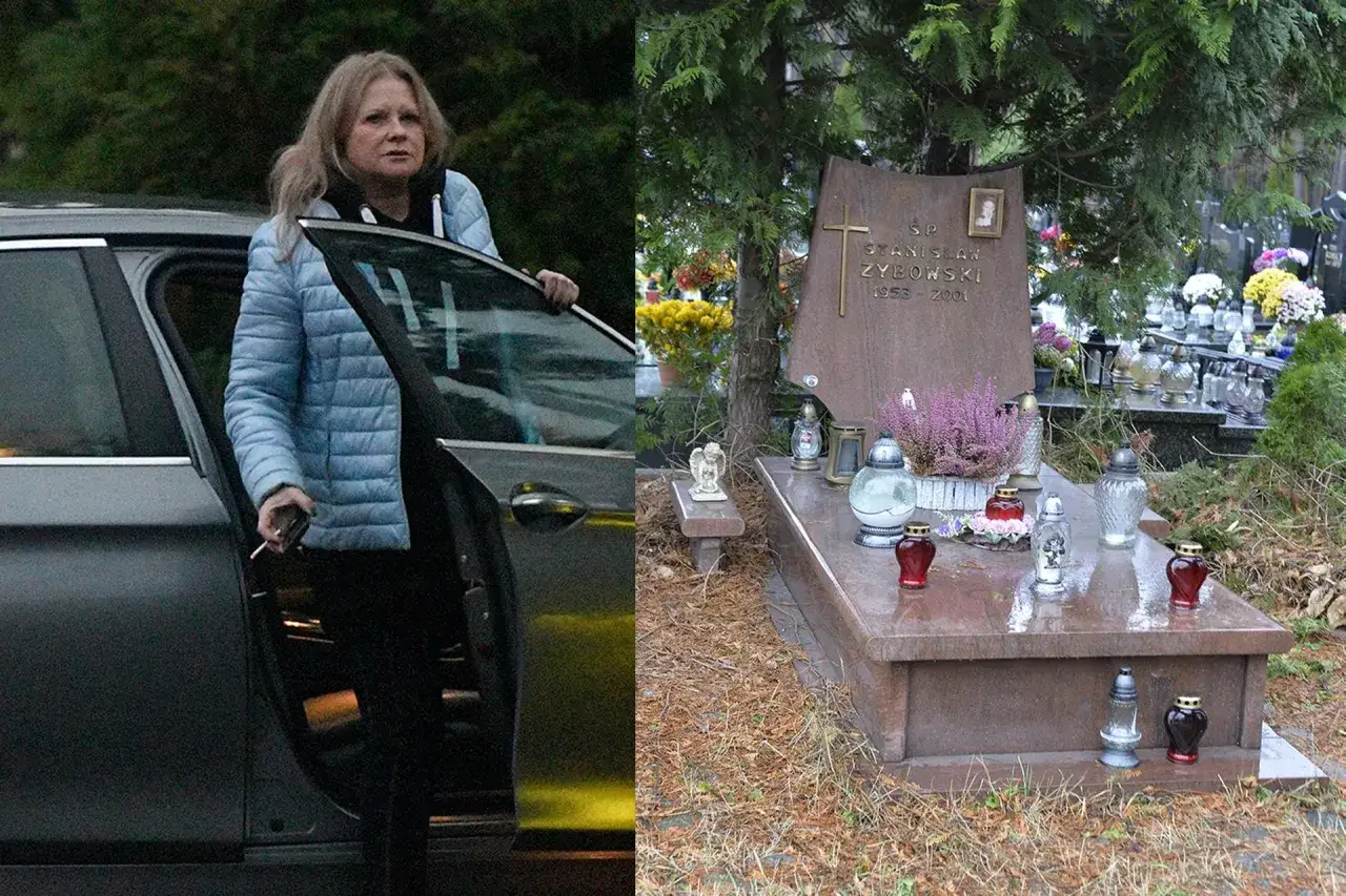 Kobieta wychodzi z samochodu, obok nagrobek Stanisława Zybowskiego. Choroba mogła być przyczyną jego śmierci.