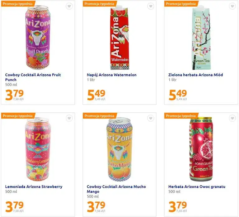 Puszki napoj&oacute;w Arizona r&oacute;żnych smak&oacute;w