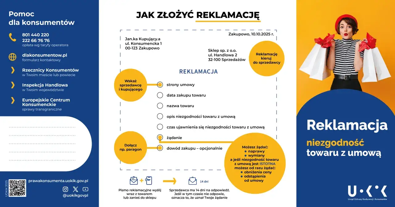 Jak złożyć reklamację niezgodności towaru z umową, gdy masz brak paragonu. Opis kroków, adres sprzedawcy i możliwe żądania.