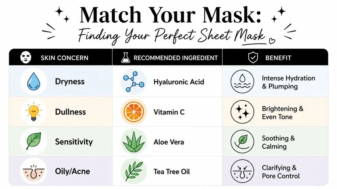 Guida per scegliere la maschera viso a cosa serve: idratazione, luminosità, lenitivo o purificante, in base al tuo tipo di pelle.