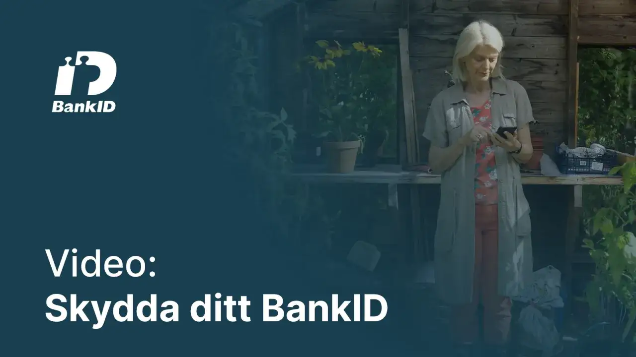 Kvinna i växthus använder mobil. Skydda dig mot bankid kapning.