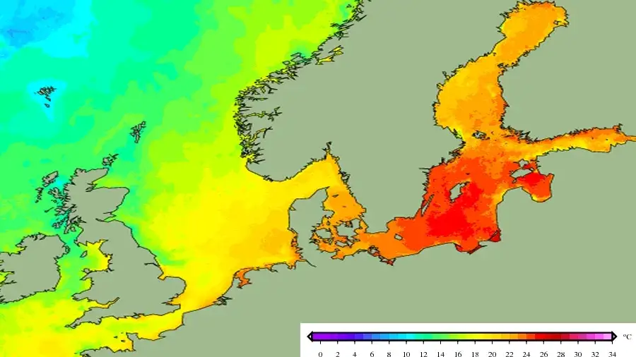 Mapa temperatury wody Bałtyku polskie wybrzeże