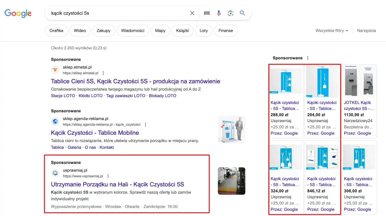 Wyniki wyszukiwania Google dla