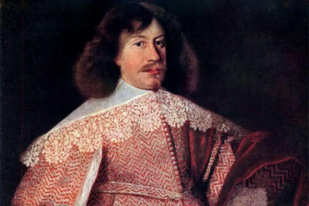 Portret Janusza Radziwiłła, hetmana wielkiego litewskiego, w bogatym stroju. Jego postać budzi skojarzenia z burzliwym okresem Potopu.