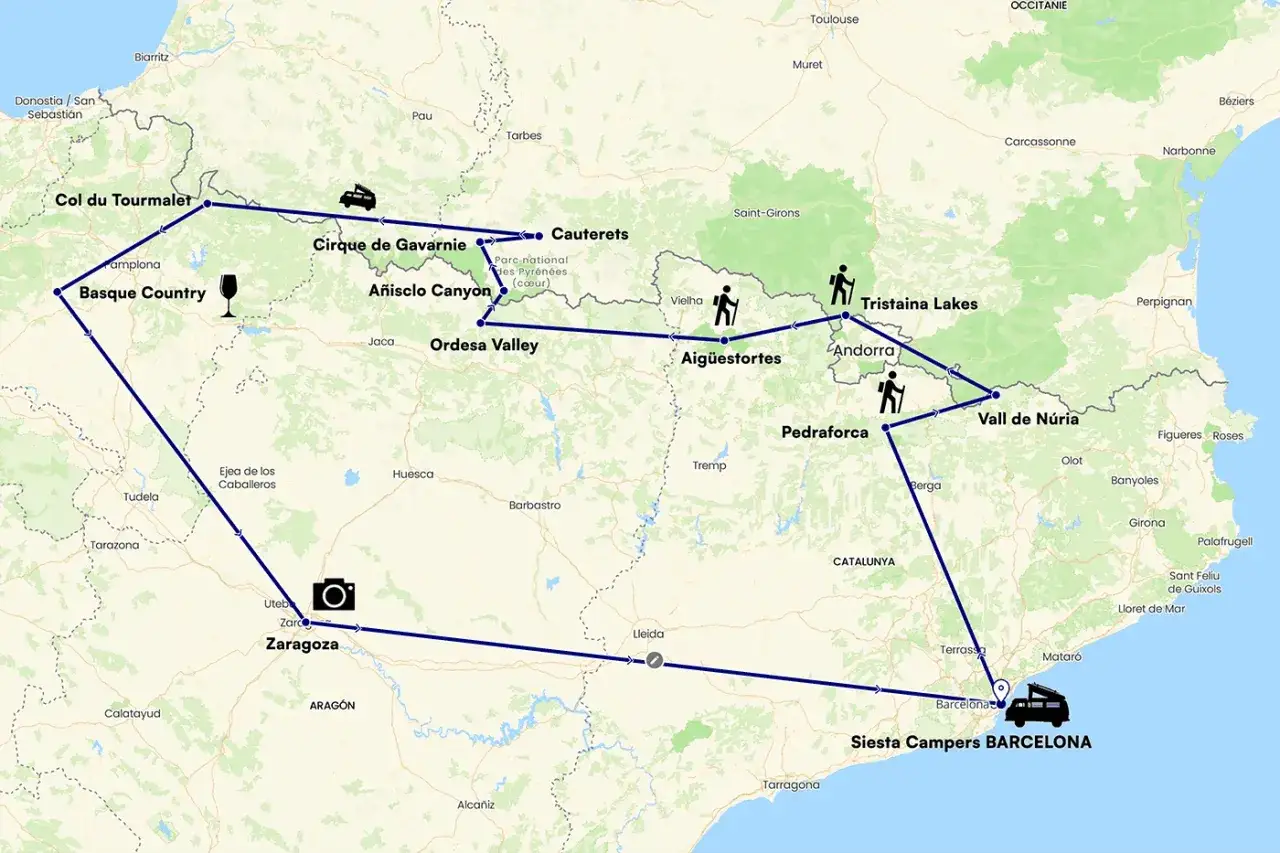 Ruta en autocaravana por los Pirineos desde Barcelona, visitando el Pa&iacute;s Vasco, el Cirque de Gavarnie y Andorra.