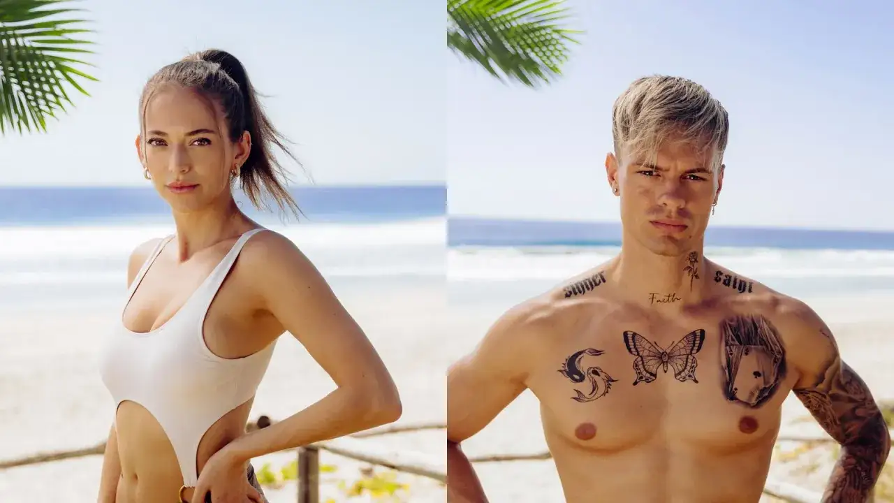 Zwei junge Leute am Strand, bereit für