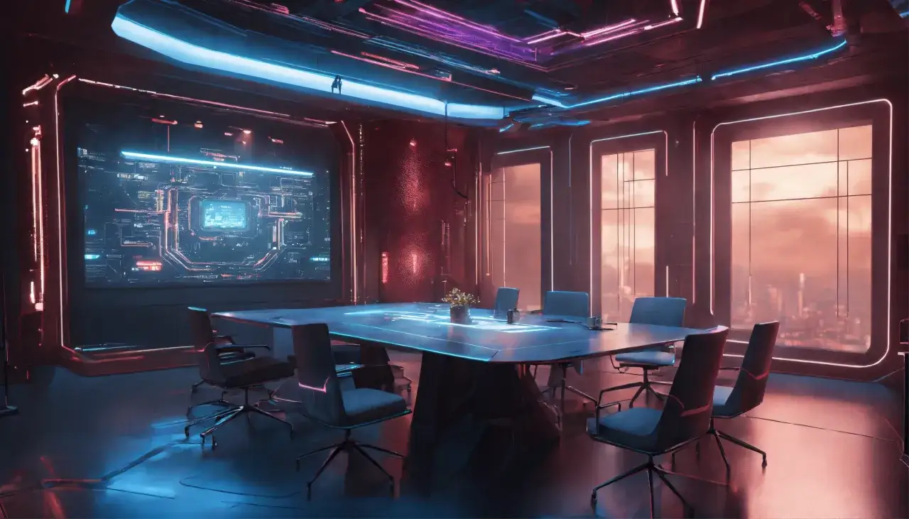 futuristic conference technology AI assistant on screen