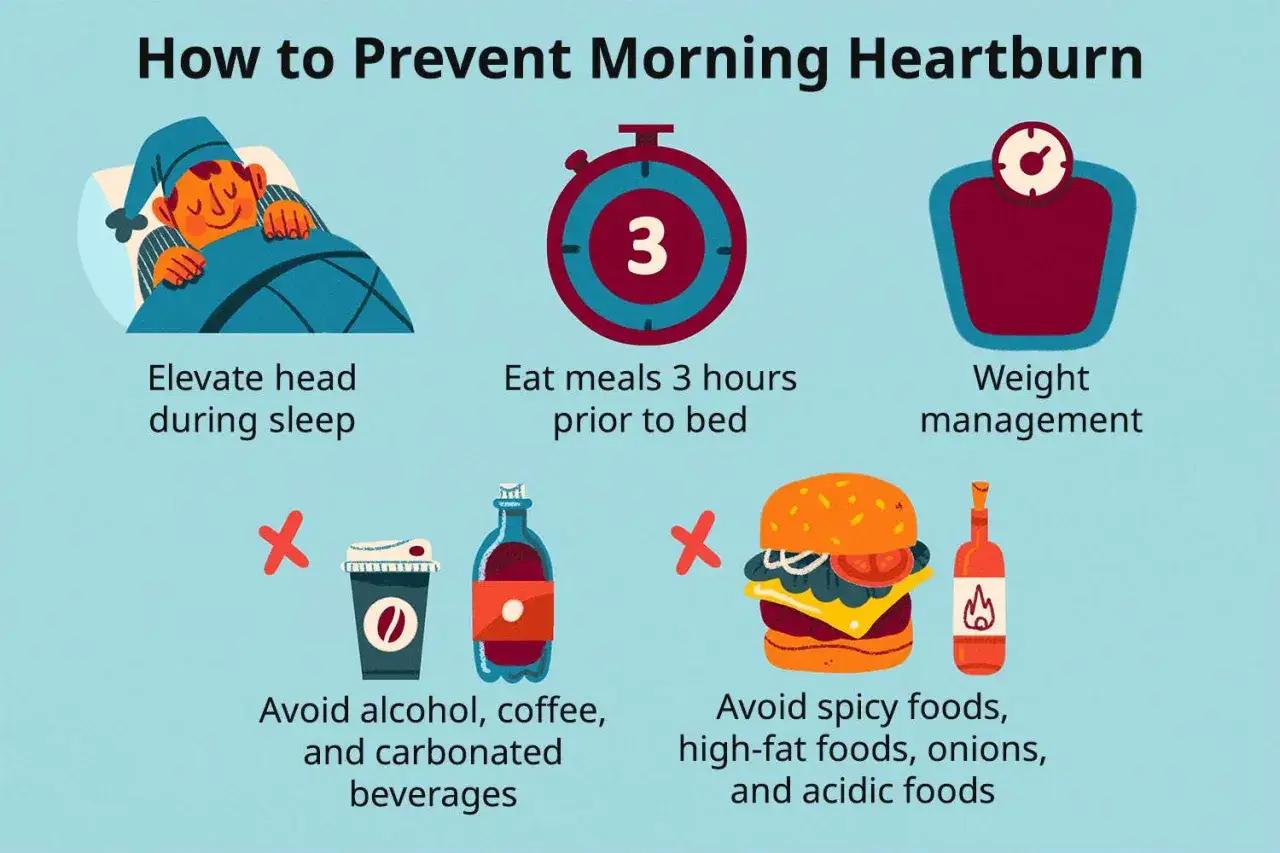 Consejos para prevenir la acidez estomacal: eleva la cabeza al dormir, cena 3 horas antes de acostarte, controla tu peso y evita alcohol, café, bebidas gaseosas, picantes, grasas y ácidos.