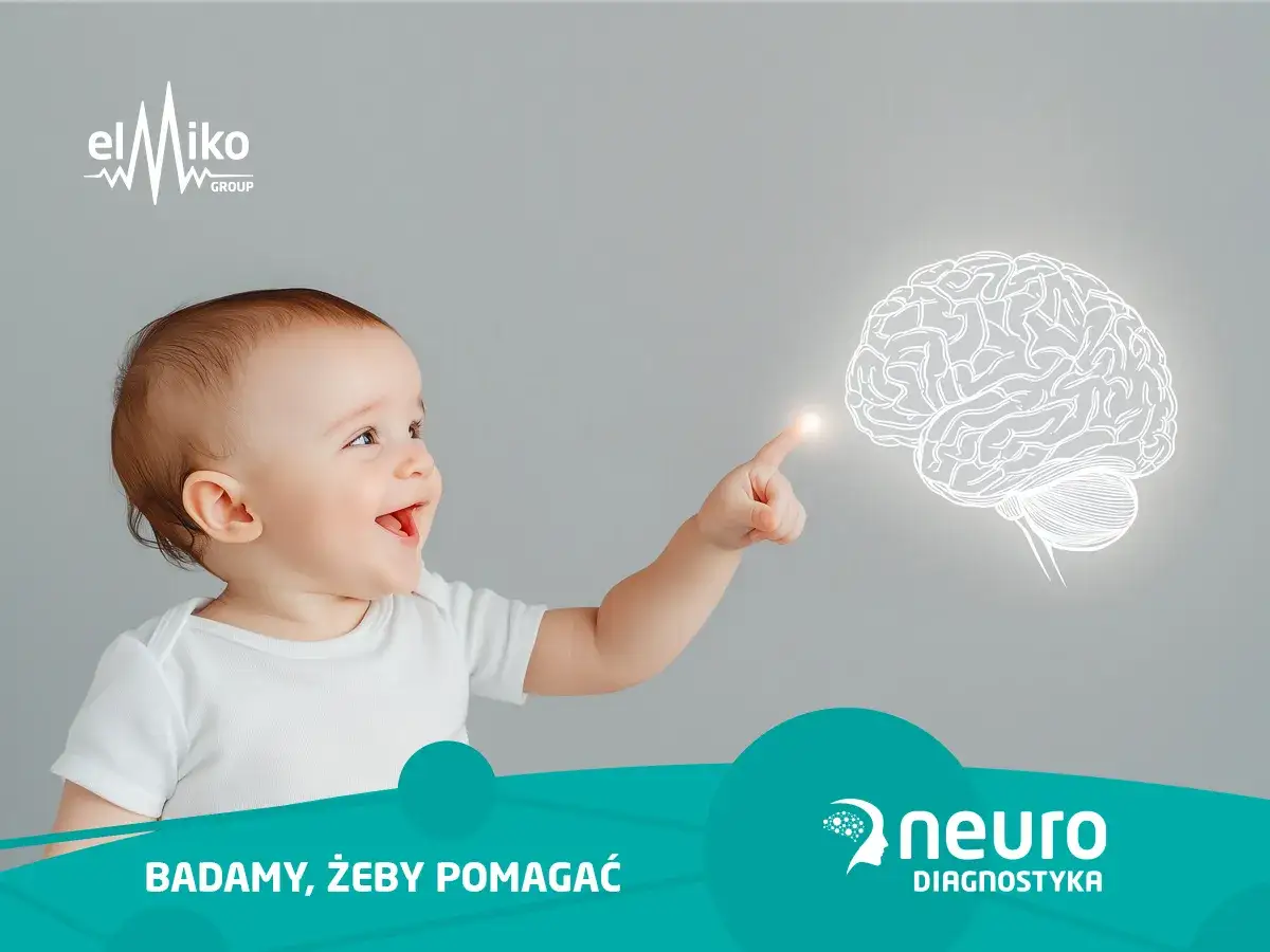 Uśmiechnięte dziecko wskazuje na m&oacute;zg, symbolizując rozw&oacute;j do p&oacute;źnego wieku. Badamy, żeby pomagać.