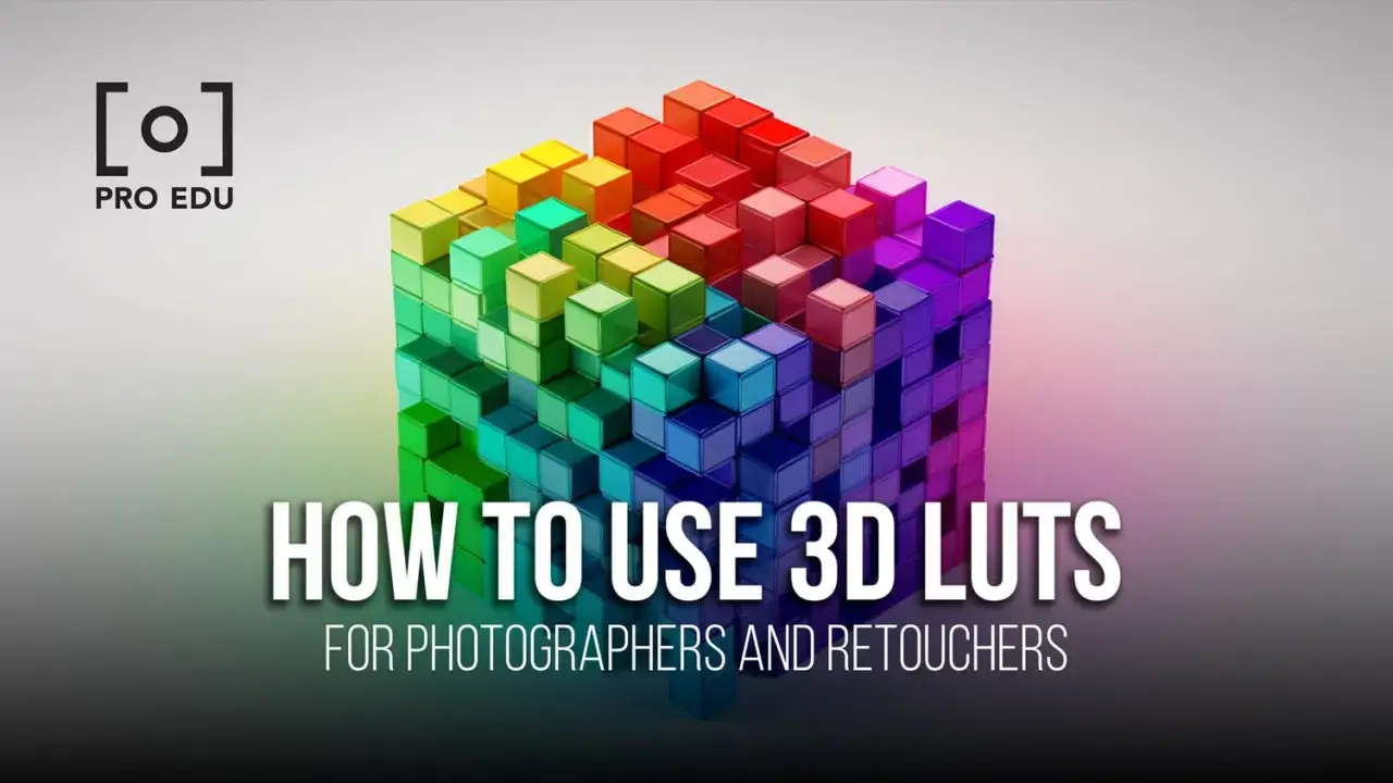 Kolorowa kostka z sześcianów symbolizuje 3D LUT. Napis 