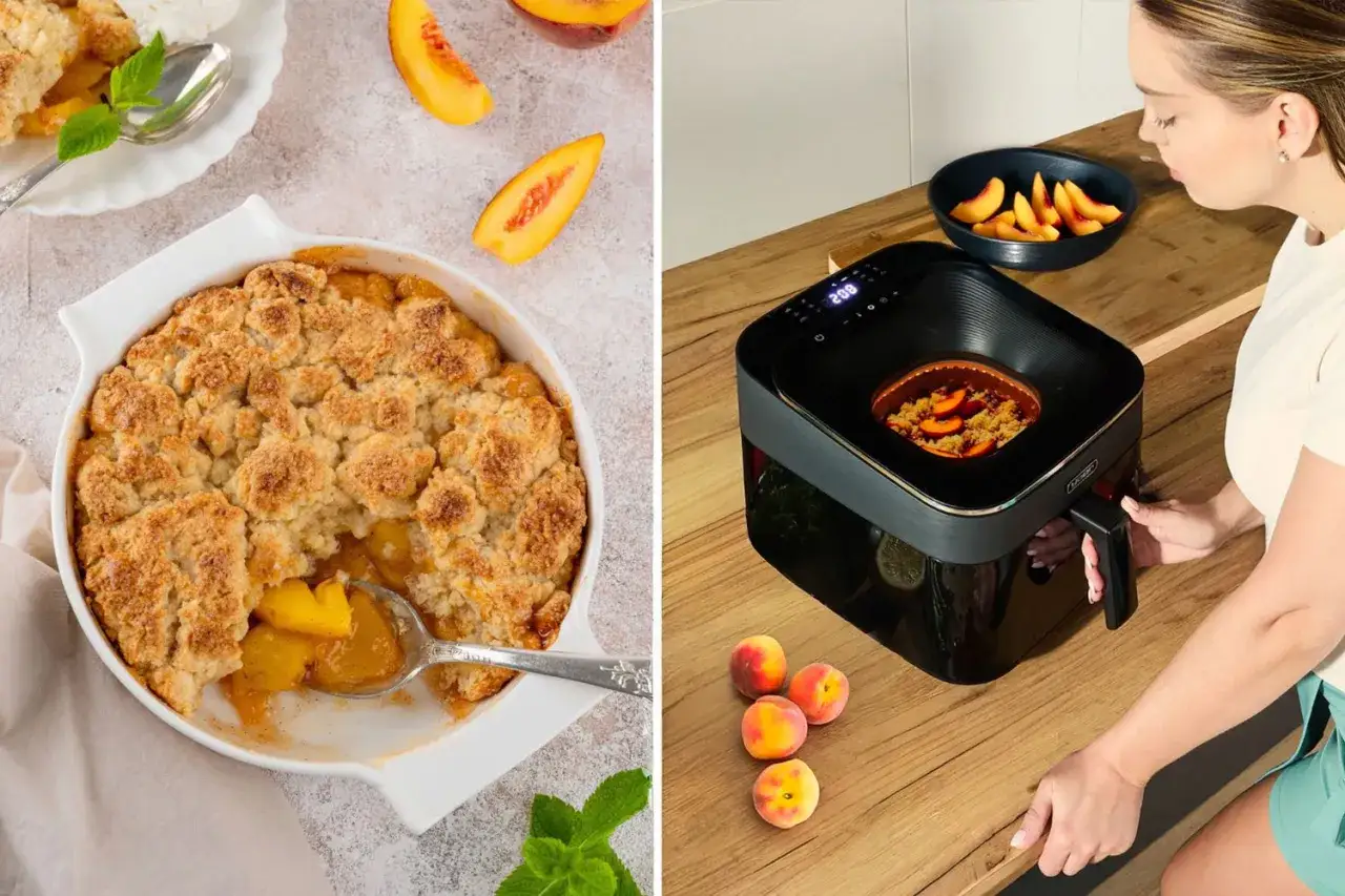 Pyszne brzoskwiniowe crumble z air fryera. Proste air fryer przepisy na deser.