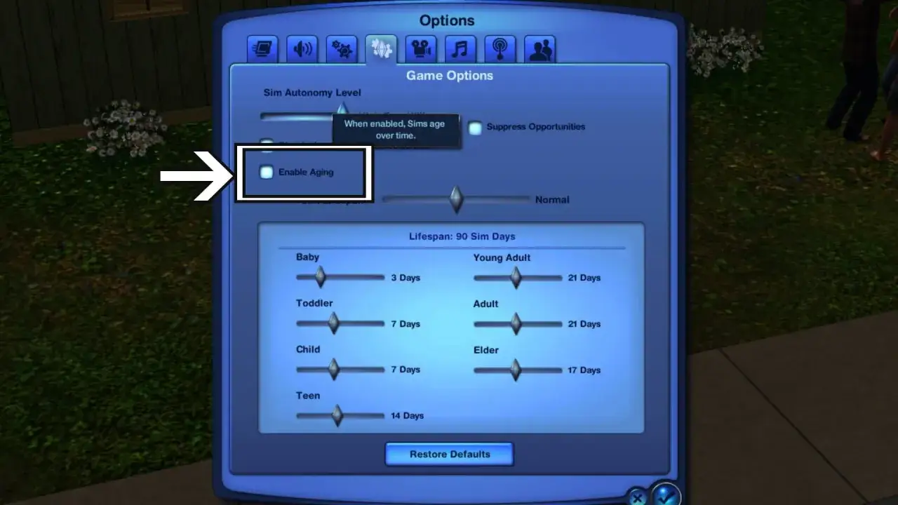 Włączanie starzenia się Simów w The Sims 3. To ustawienie wpływa na długość życia i rozwój postaci, podobnie jak kody na umiejętności.