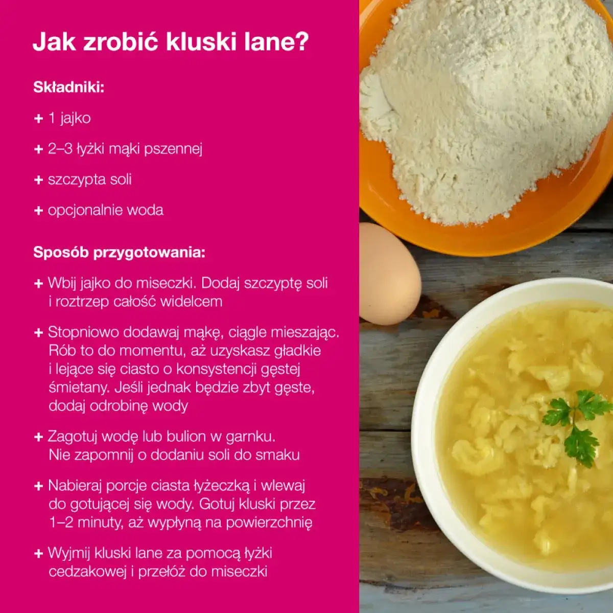 składniki na lane kluski jajka mąka sól