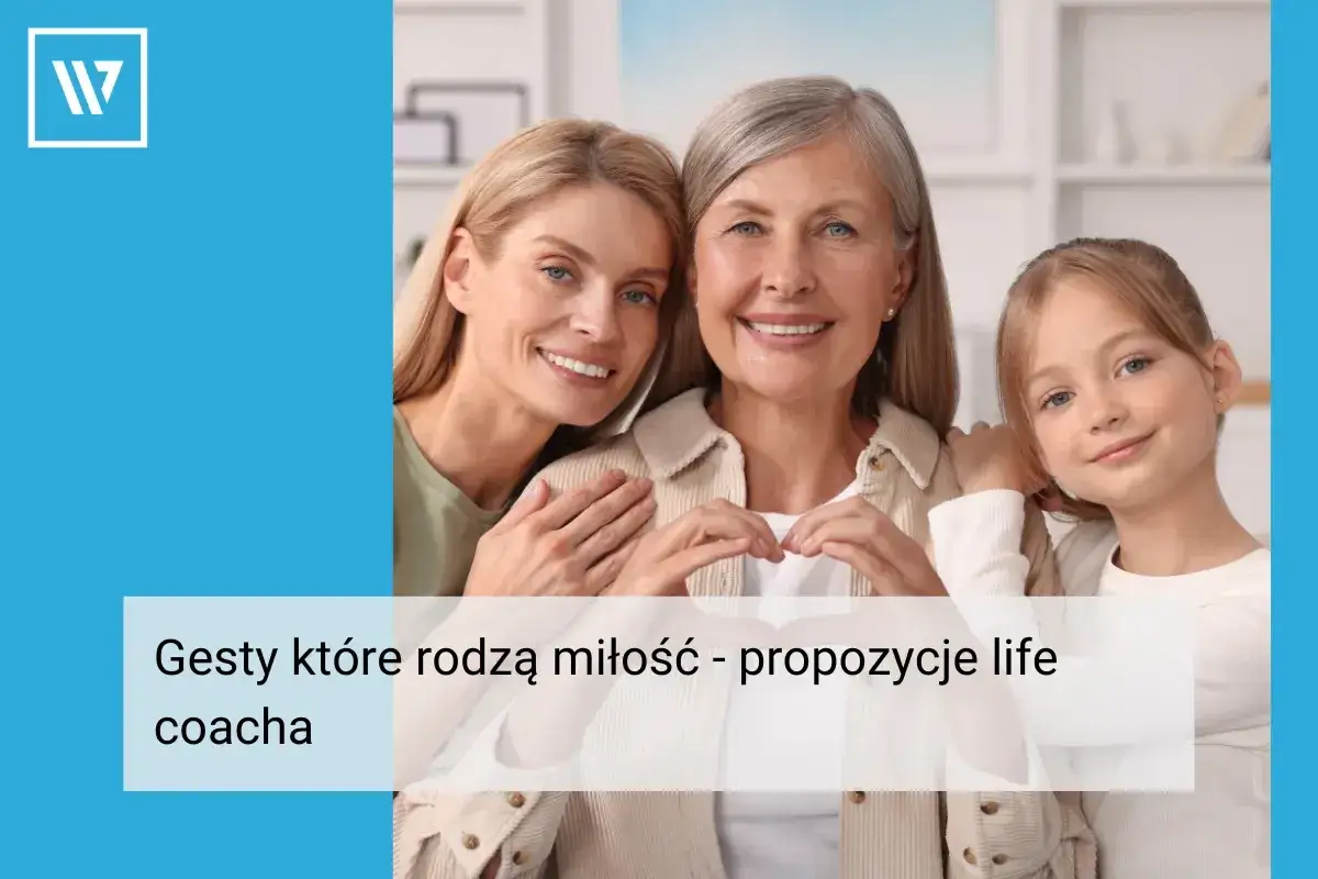 Trzy pokolenia kobiet tworzą serce dłońmi, pokazując, jak okazywać miłość. Uśmiechnięte twarze emanują ciepłem i bliskością.