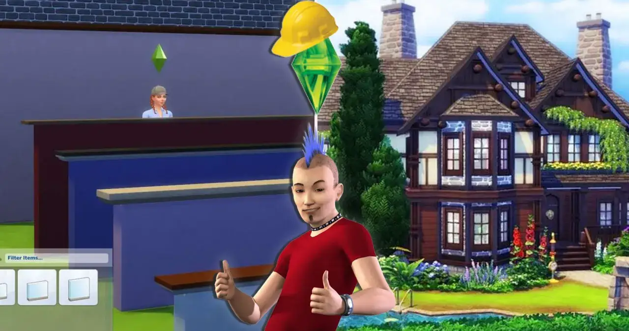Symbolem budowy w The Sims 4 jest Sim z irokezem i kciukami w górze, obok domu i budującej się ściany.