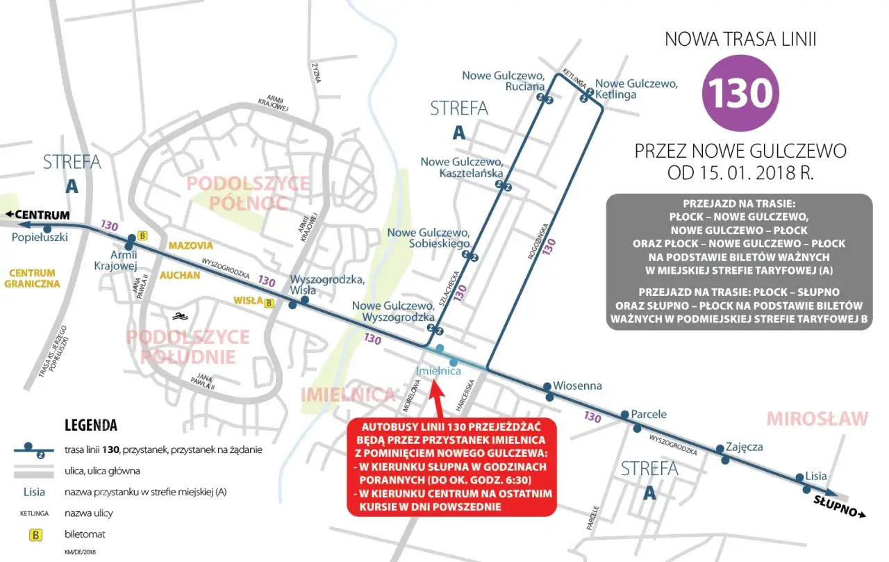 mapa trasy autobus 130 Płock