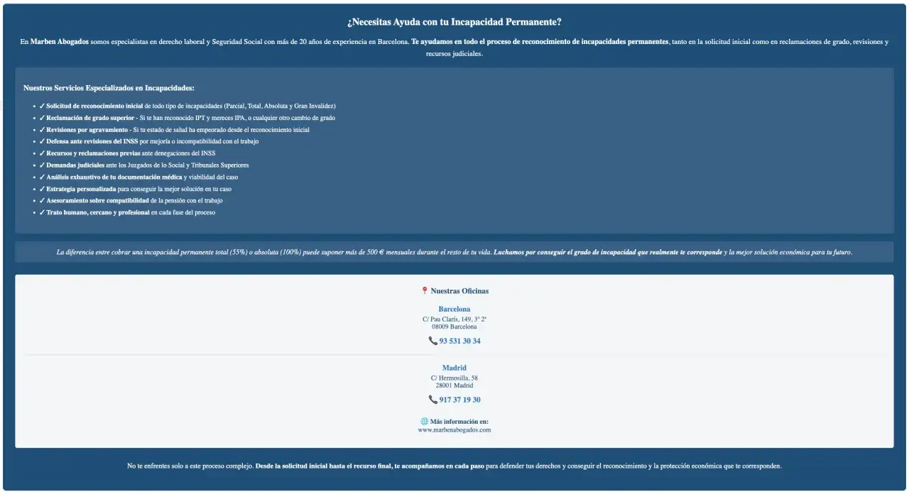 Abogados especializados en incapacidad permanente total revisable 6 meses. Ayuda legal para tu caso.
