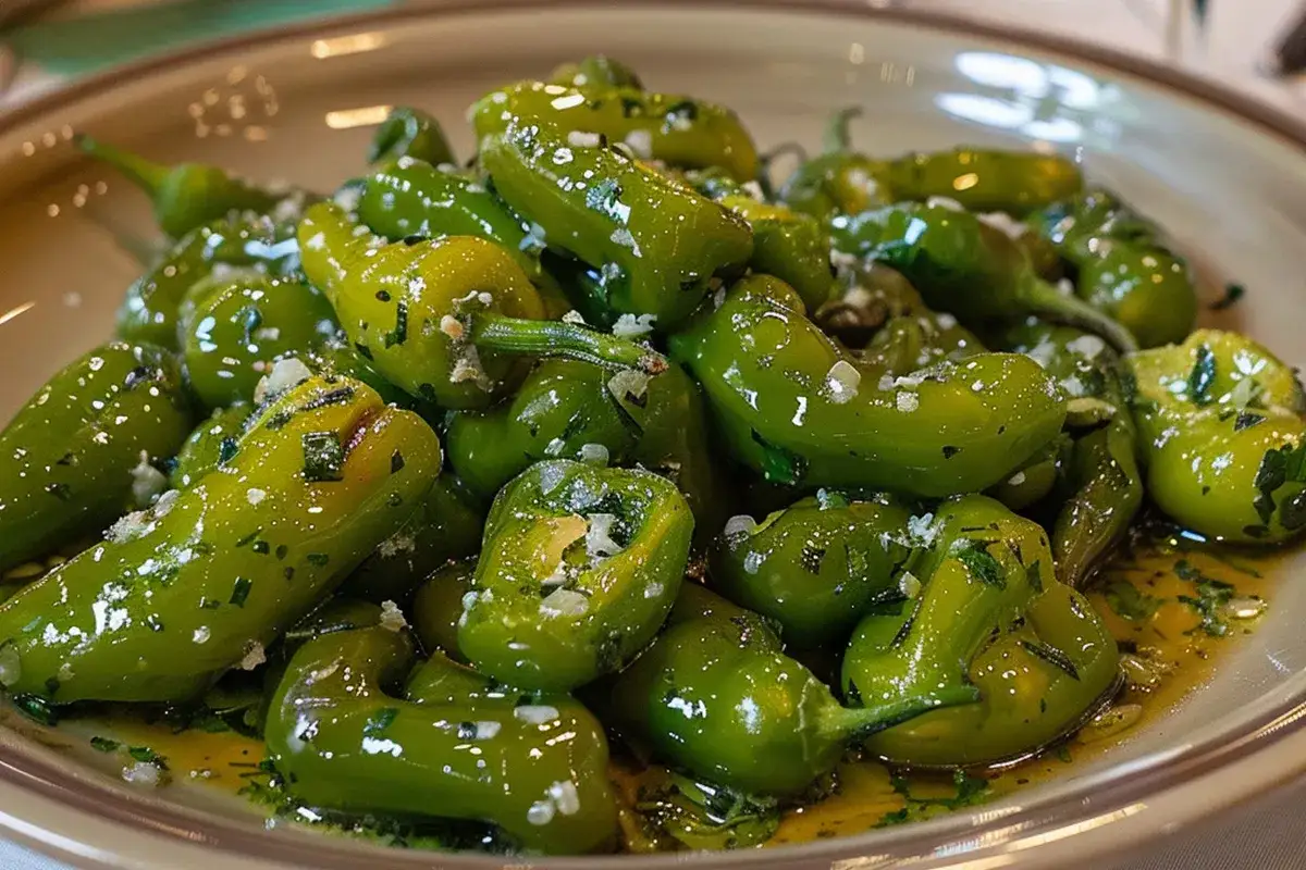 Pimientos verdes fritos con ajo y perejil, listos para disfrutar. Una delicia para aprender como freir pimientos verdes.