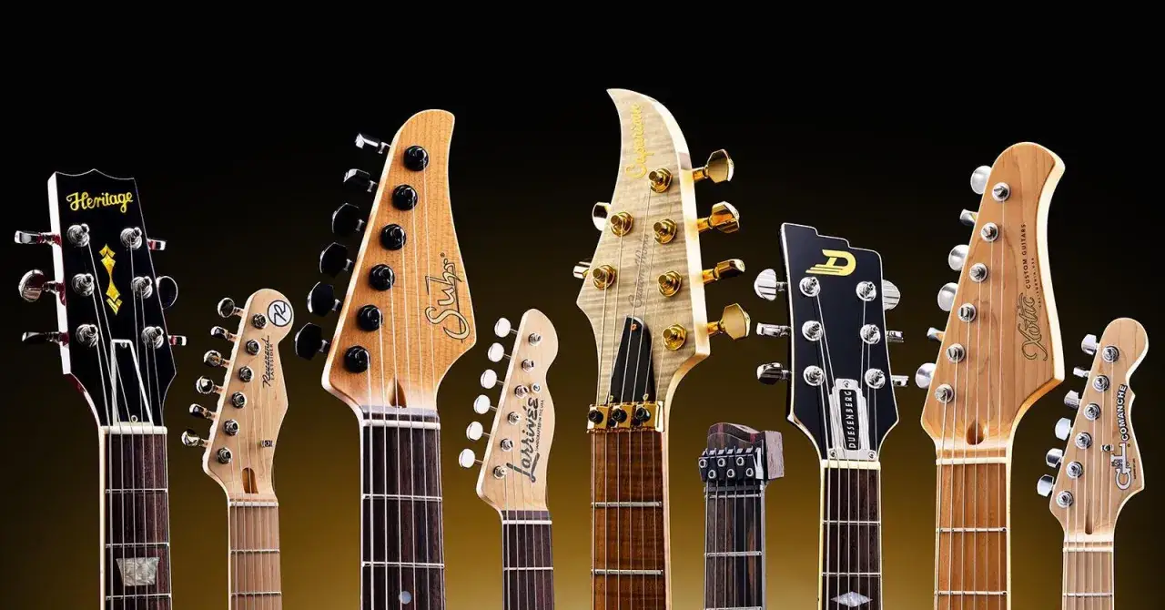 Główki gitar elektrycznych różnych **marek gitar elektrycznych**: Heritage, Reverend, Subo, Jarrivés, Duesenberg, Xotic, Comanche.