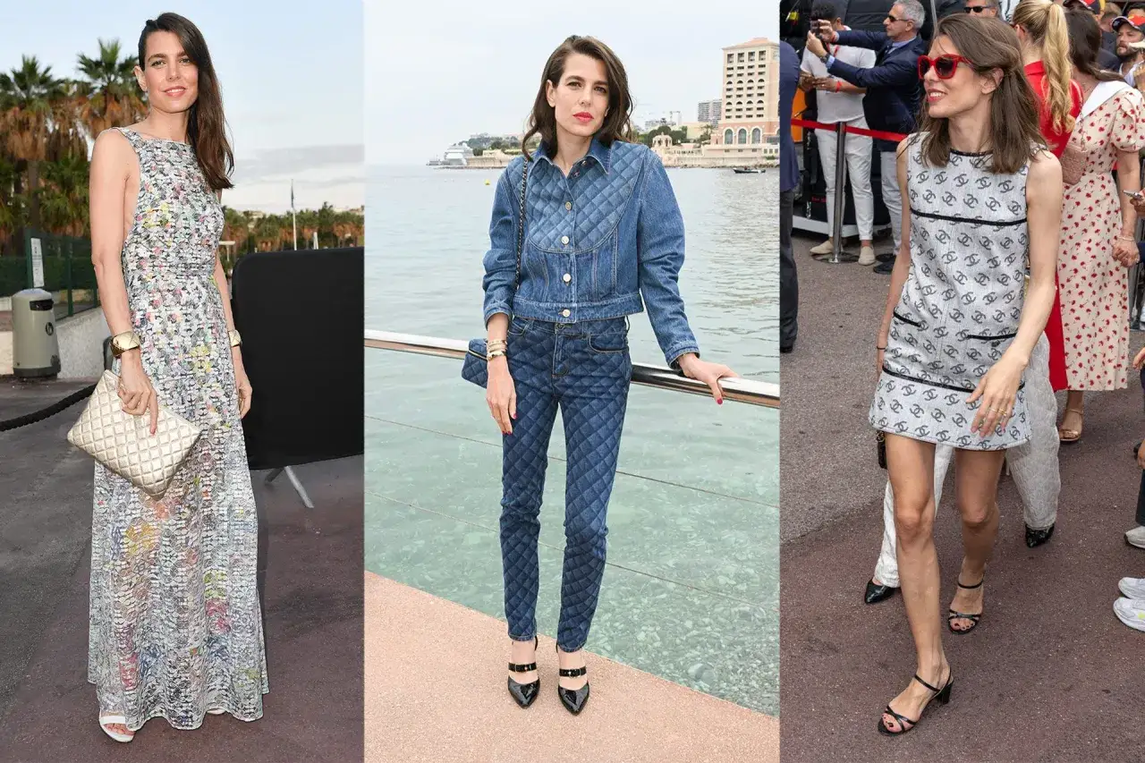 Carlota Casiraghi luce tres looks: vestido estampado, traje vaquero y minivestido de Chanel.