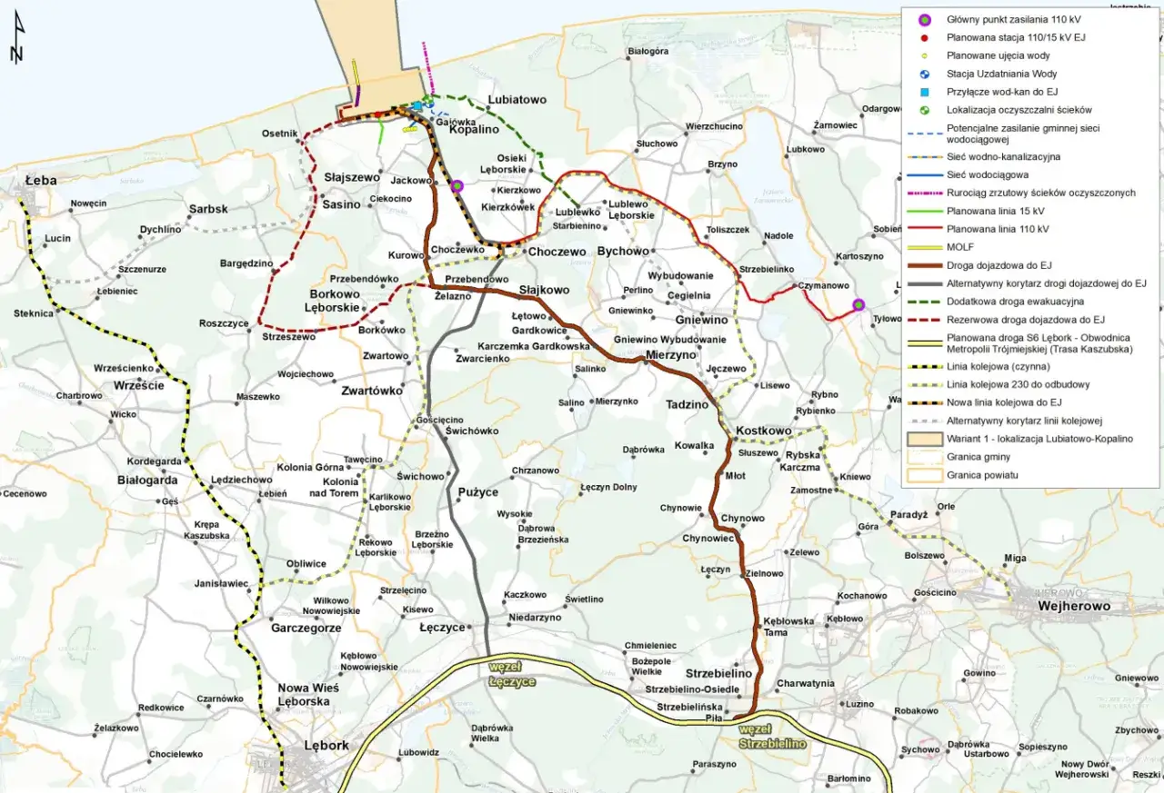 Mapa potencjalnych lokalizacji elektrowni jądrowych w Polsce (Pątnów, Bełchatów)
