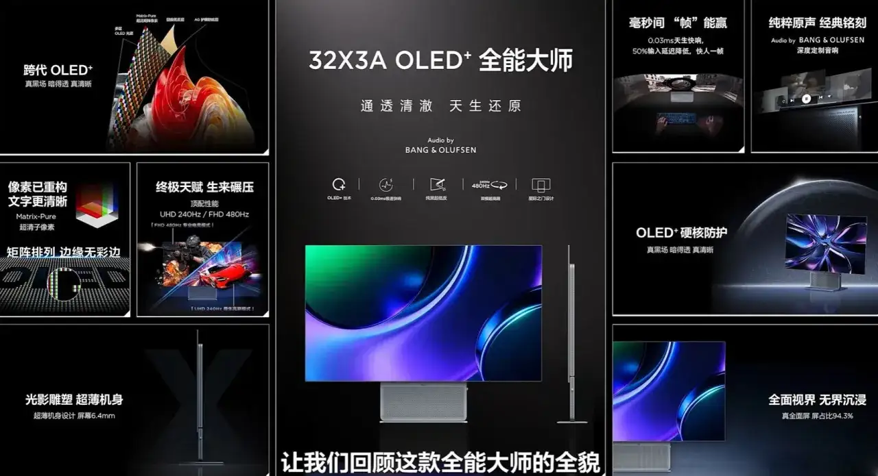 Telewizor 32X3A OLED+ z technologią Matrix-Pure, obrazem FHD i 480Hz, dźwiękiem Bang & Olufsen.
