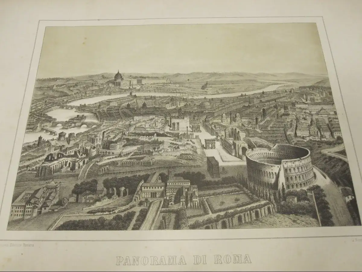 Vue panoramique de Rome, avec le Colis&eacute;e bien en &eacute;vidence. Une **activit&eacute; Rome** incontournable pour admirer l'histoire.