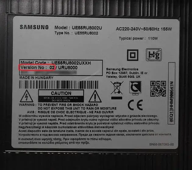 telewizor Samsung naklejka model