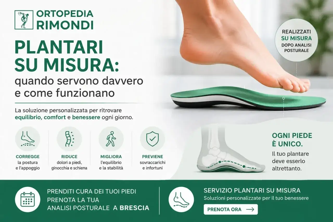 Un piede appoggia su un plantare su misura, un'ortesi per piede che corregge postura e dolori, migliorando equilibrio e benessere.