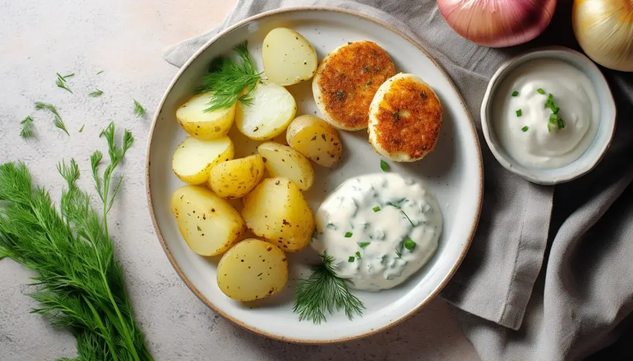 Chrupiące kotlety jajeczne z ziemniakami i surówką