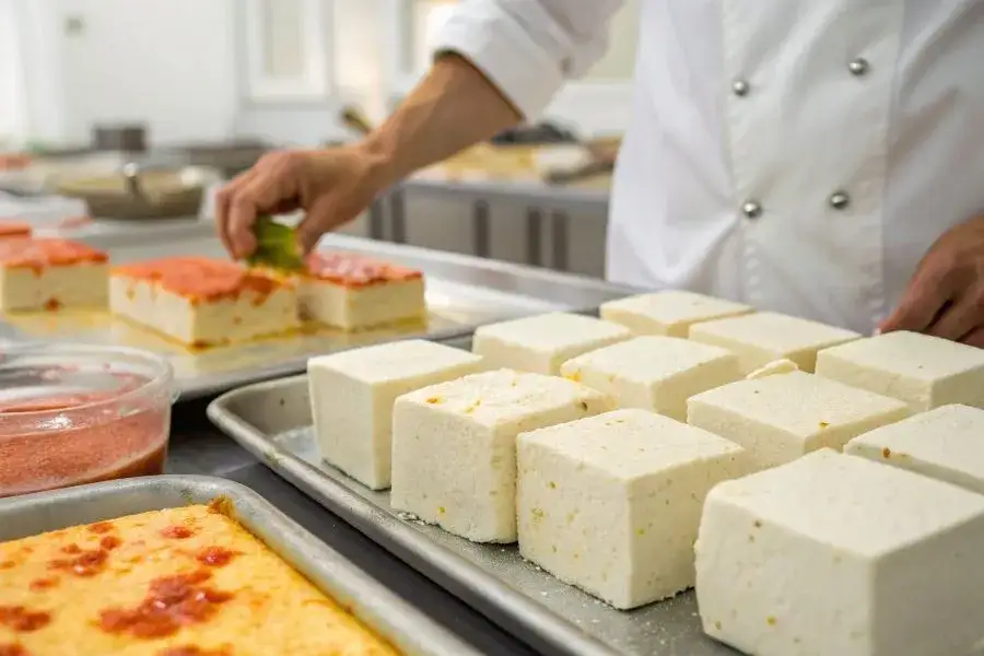 porowate tofu po rozmrożeniu, tofu przed i po mrożeniu tekstura