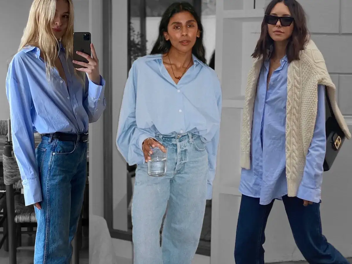 Drei Frauen zeigen, wie man ein hellblaues Hemd kombinieren kann: l&auml;ssig mit Jeans, elegant mit Strick.