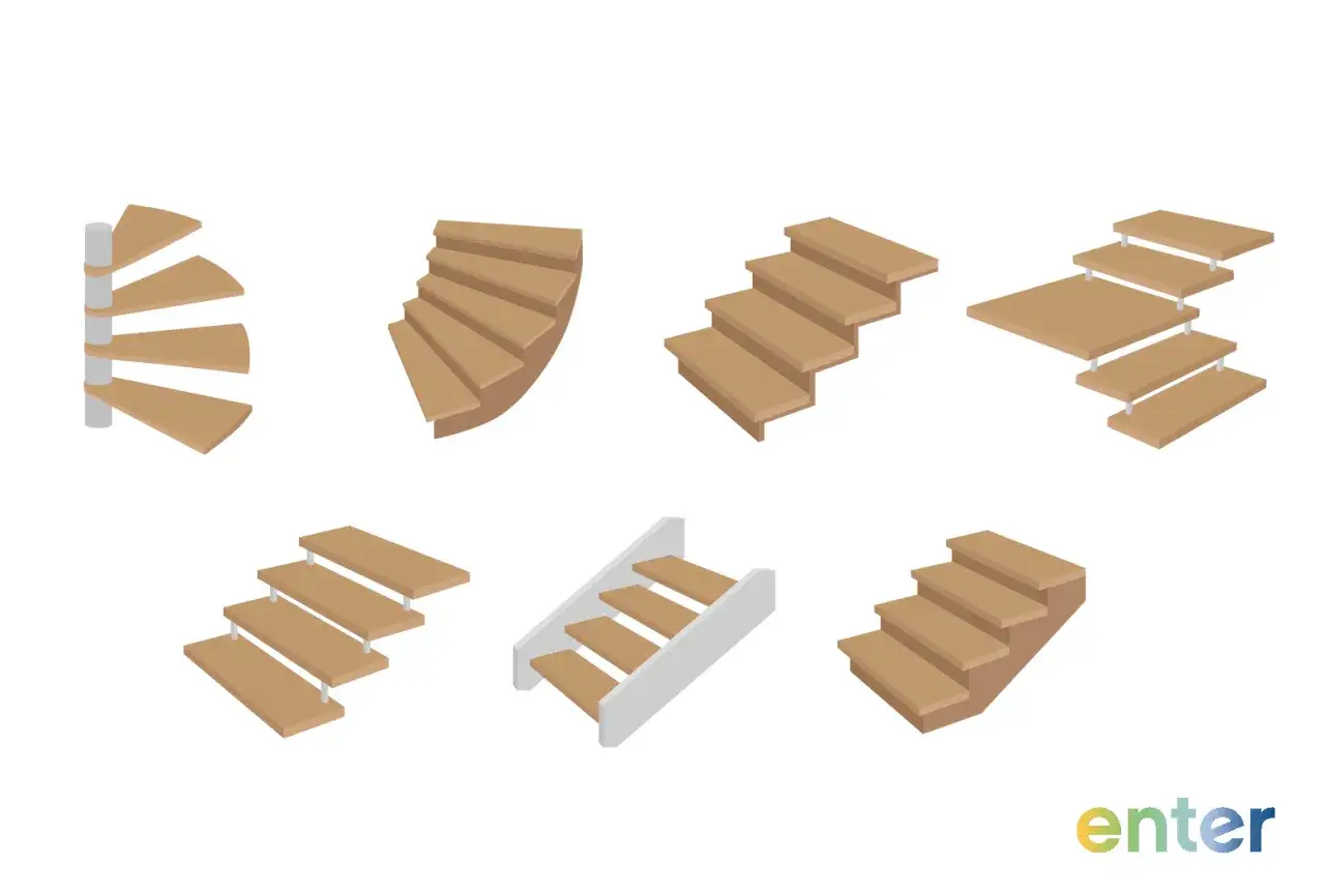 Verschiedene Treppenmodelle: Wendeltreppe, gerade Treppe, Podesttreppe. Hier k&ouml;nnen Sie die treppe kosten berechnen.