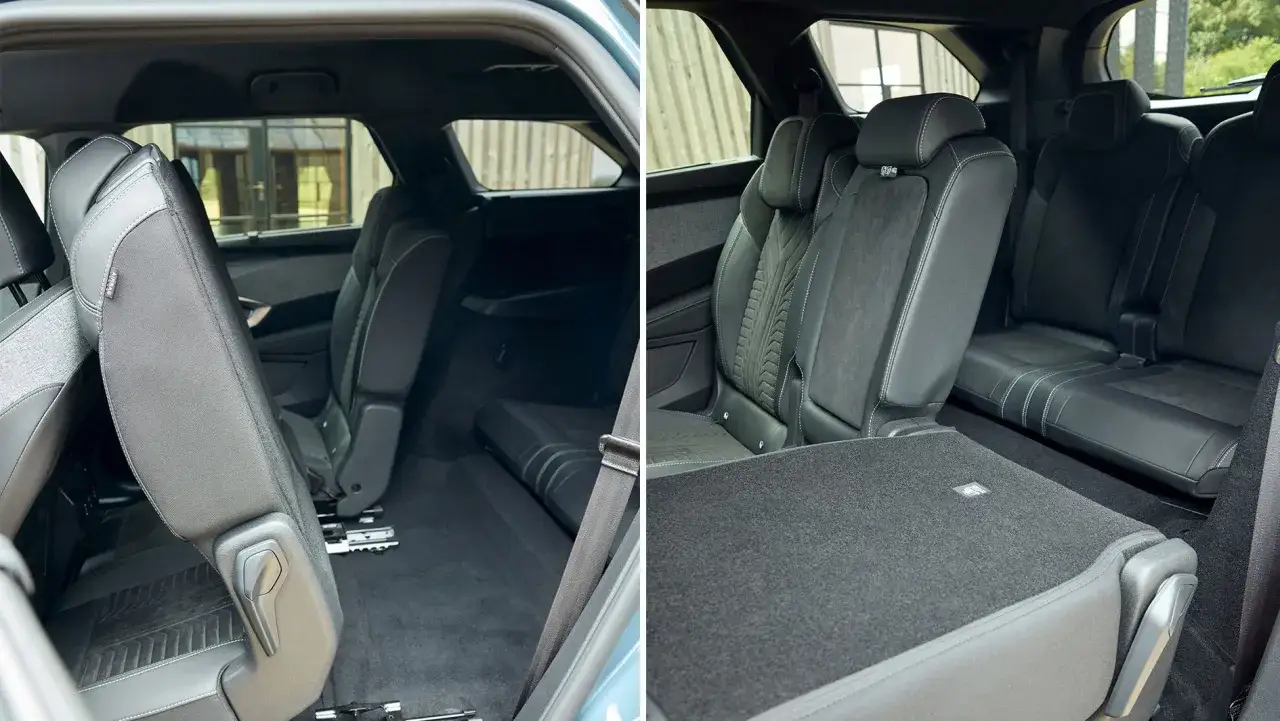 Interiörbilder från en peugeot 5008 test visar flexibla säten och gott om lastutrymme.