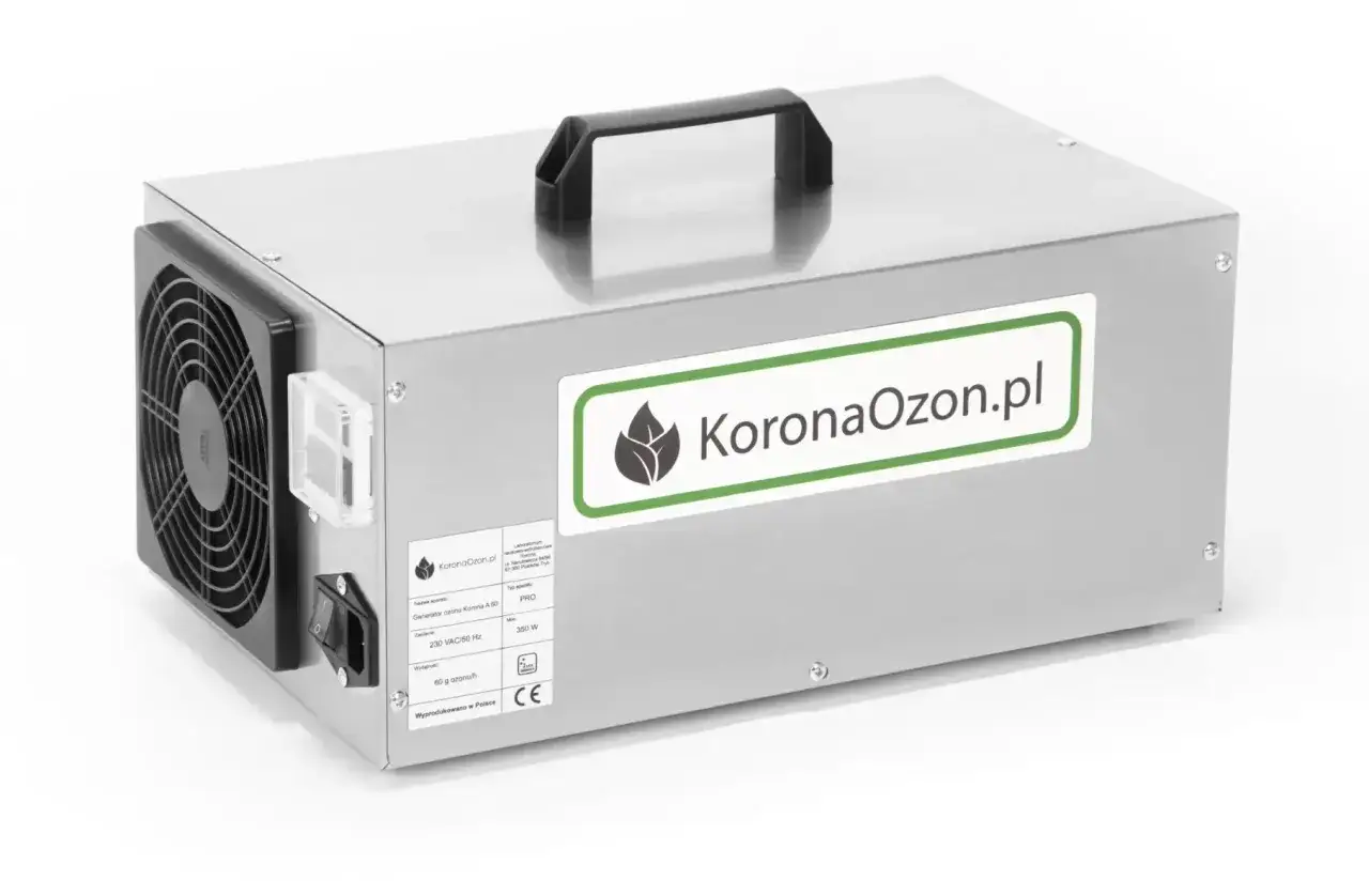 Generator ozonu Korona A 60 do ozonowania samochodu. Urządzenie z wentylatorem i uchwytem.
