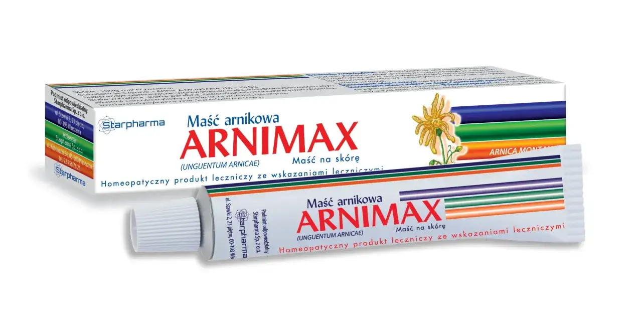 Maść arnikowa ARNIMAX na co? Na skórę, jako homeopatyczny produkt leczniczy. Idealna na stłuczenia i siniaki.