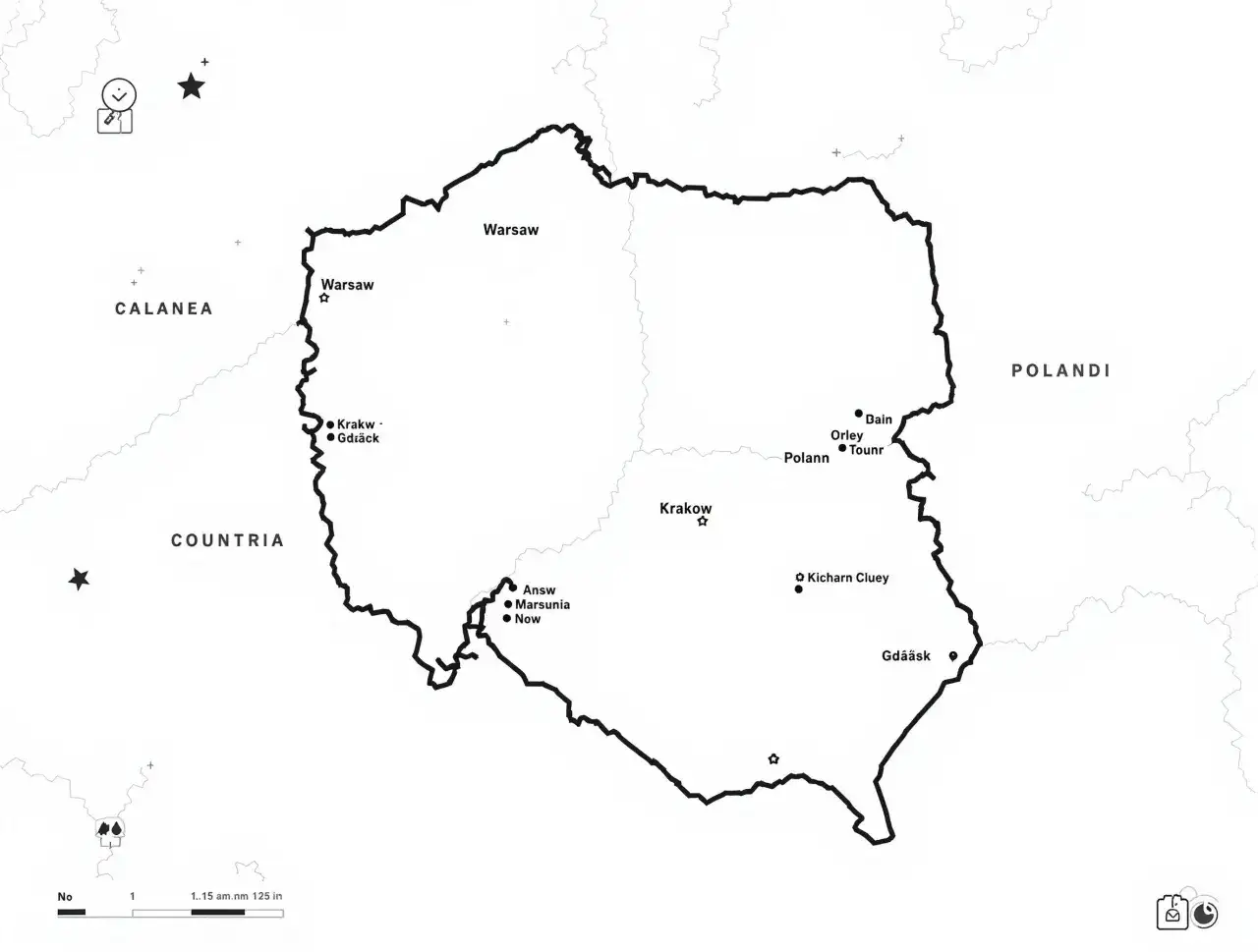 Mapa Polski regiony turystyczne i miasta
