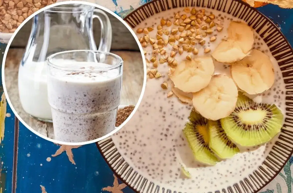 Pyszny koktajl z siemieniem lnianym, które można jeść surowe, z bananem i kiwi.