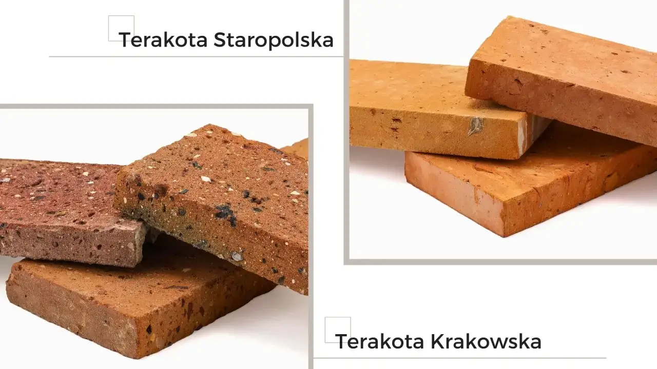 Różne rodzaje cegieł: staropolska i krakowska. Cegły mają charakterystyczną, czerwoną barwę i porowatą strukturę.