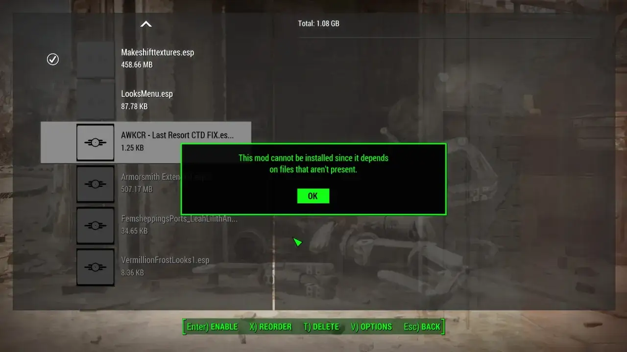 Błąd instalacji mod&oacute;w do Fallout 4. AWKCR nie może zostać zainstalowany, bo brakuje plik&oacute;w.