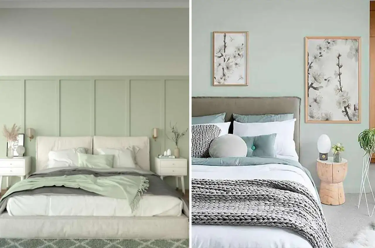 Deux chambres douillettes aux murs vert pâle. Quelle couleur chambre choisir pour une ambiance zen et apaisante ?