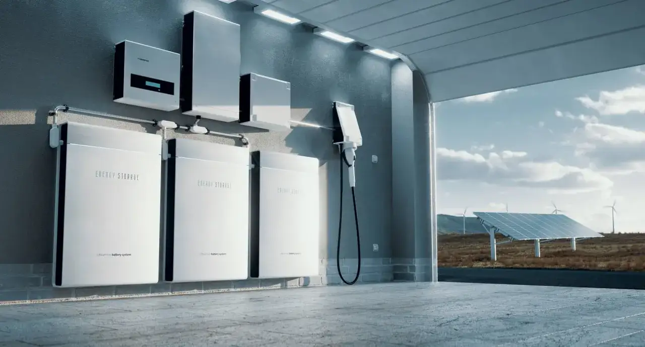 Nowoczesny magazyn energii do fotowoltaiki 10 kW. Systemy bateryjne litowo-jonowe zamontowane na ścianie, gotowe do gromadzenia zielonej energii.