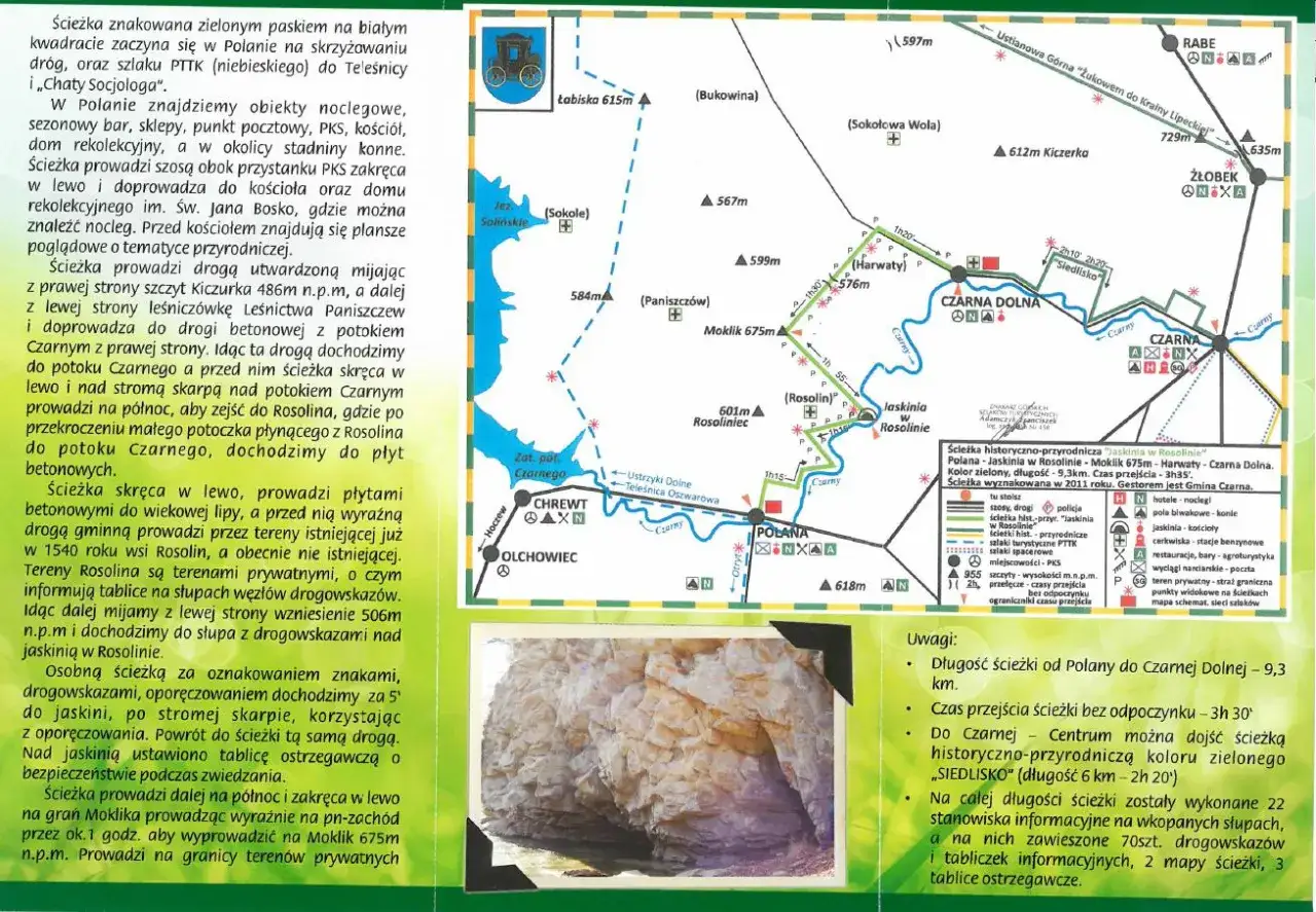 Grota w Rosolinie, jaskinia w Rosolinie, szlak zielony prowadzi do jaskini.