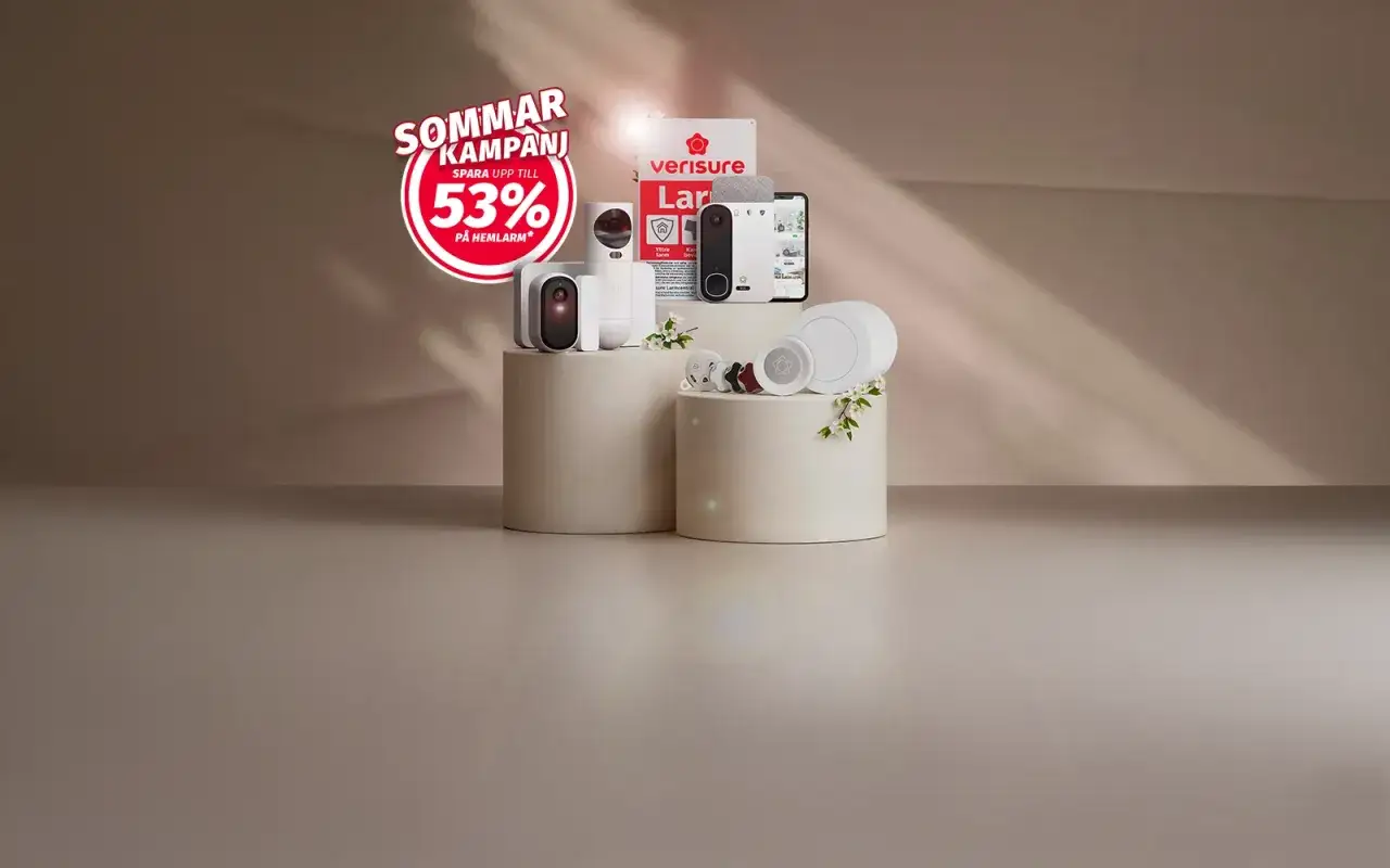 Sommarkampanj med upp till 53% rabatt p&aring; hemlarm. Se hur du enkelt kan koppla Arlo till Verisure f&ouml;r ett tryggare hem.