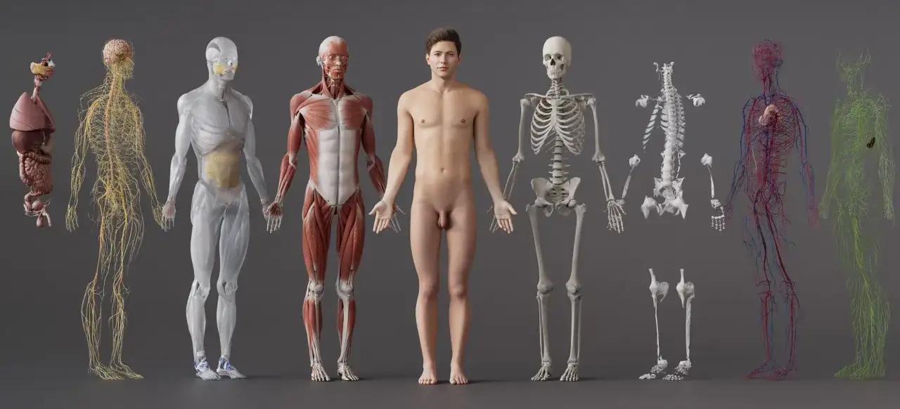 Modele ludzkiego ciała: organy, układ nerwowy, mięśnie, szkielet, naczynia krwionośne i limfatyczne. Idealne do nauki anatomii.