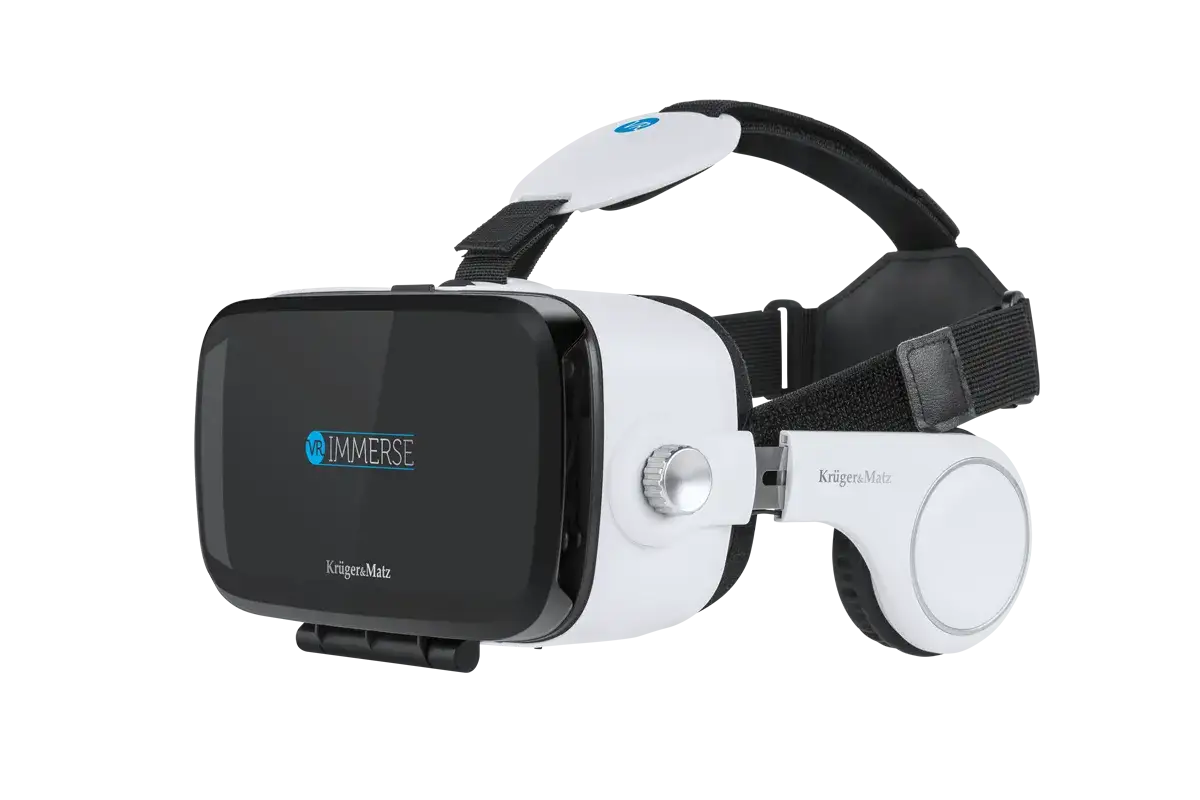 gogle VR z kontrolerami i schematem działania