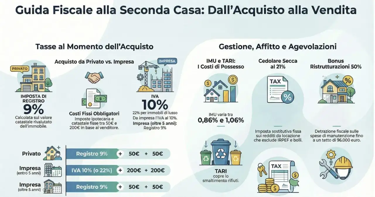 Guida fiscale: acquisto seconda casa. L'imposta di registro al 9% &egrave; una delle tasse da considerare.