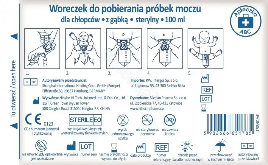 Jak przykleić woreczek na mocz dla niemowlęcia